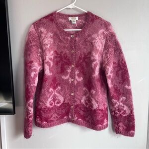 TALBOTS Hand Knit Mohair Blend Cardigan Sweater Pink Damask Size Medium